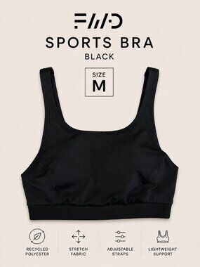FWD Black Athletic Sports Bra | Minimalist Workout Crop Top Size M